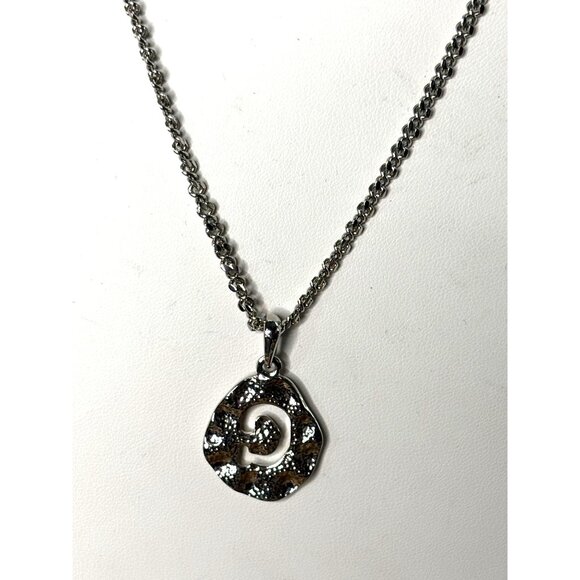 Silver-Tone Chain Necklace With Textured Circle Pendant & Heart Accent - Picture 1 of 9